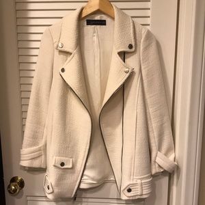 Zara Biker White Long Blazer